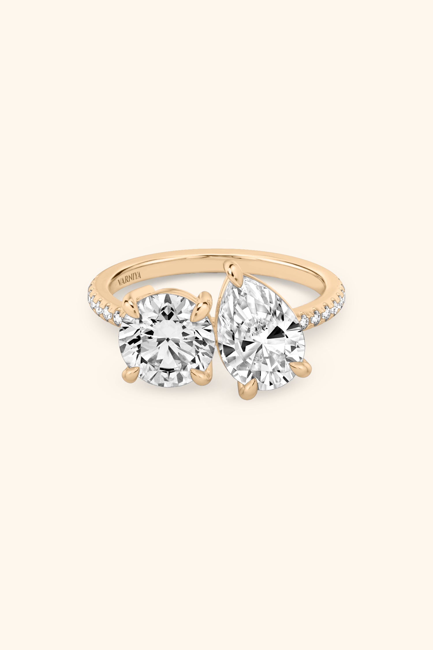 Luminosa Round Brilliant and Pear Solitaire Pavé Ring