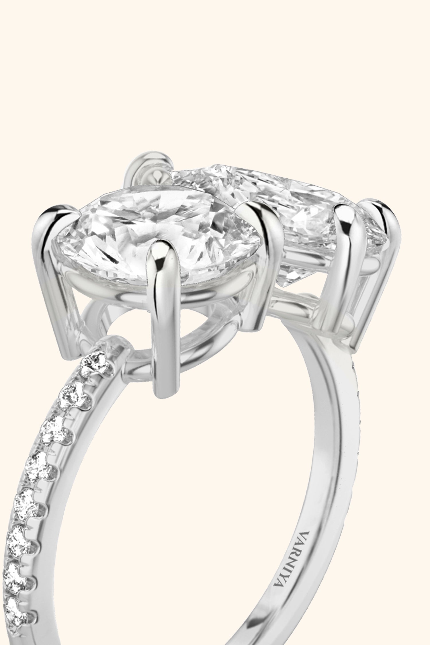 Luminosa Round Brilliant and Pear Solitaire Pavé Ring