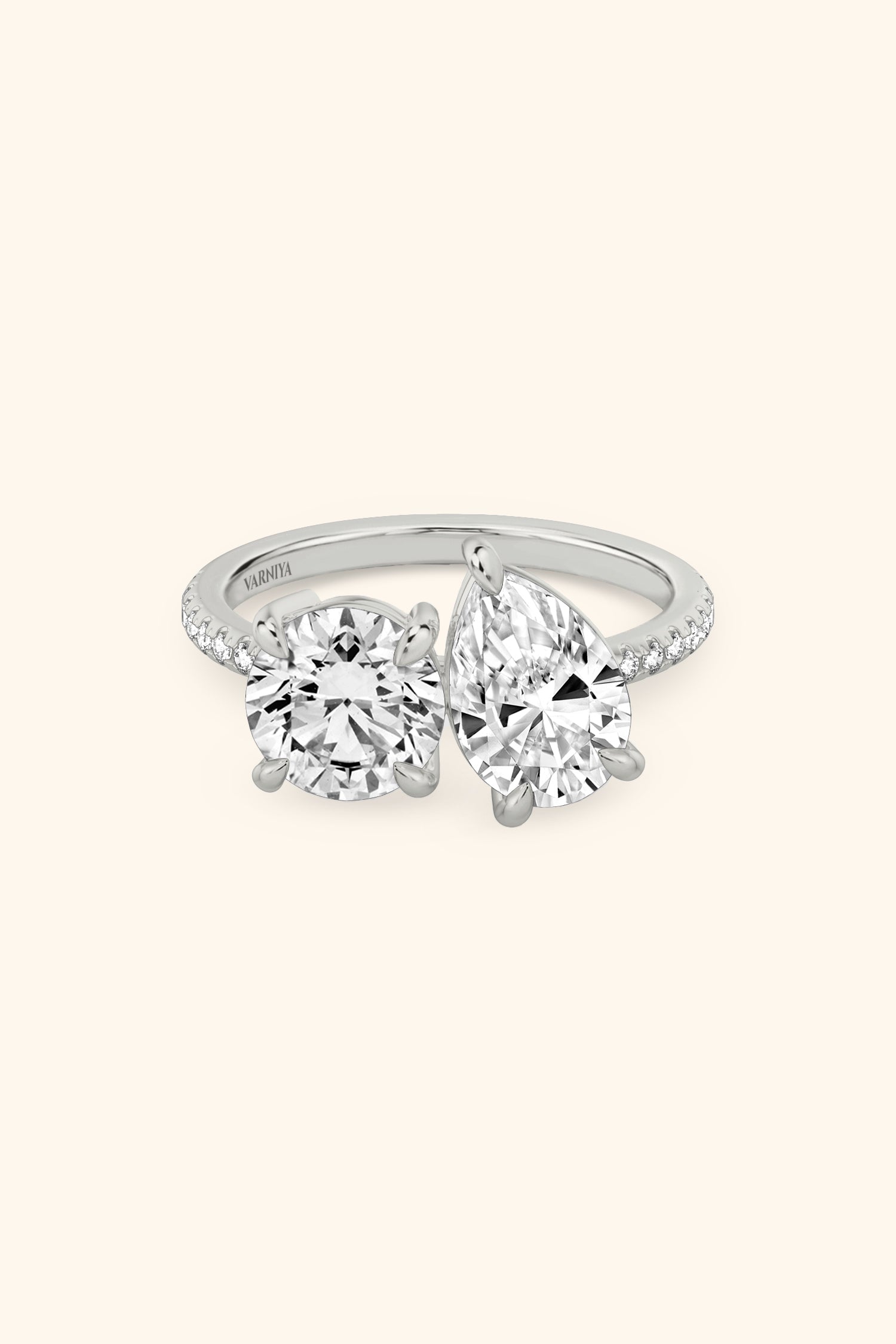 Luminosa Round Brilliant and Pear Solitaire Pavé Ring