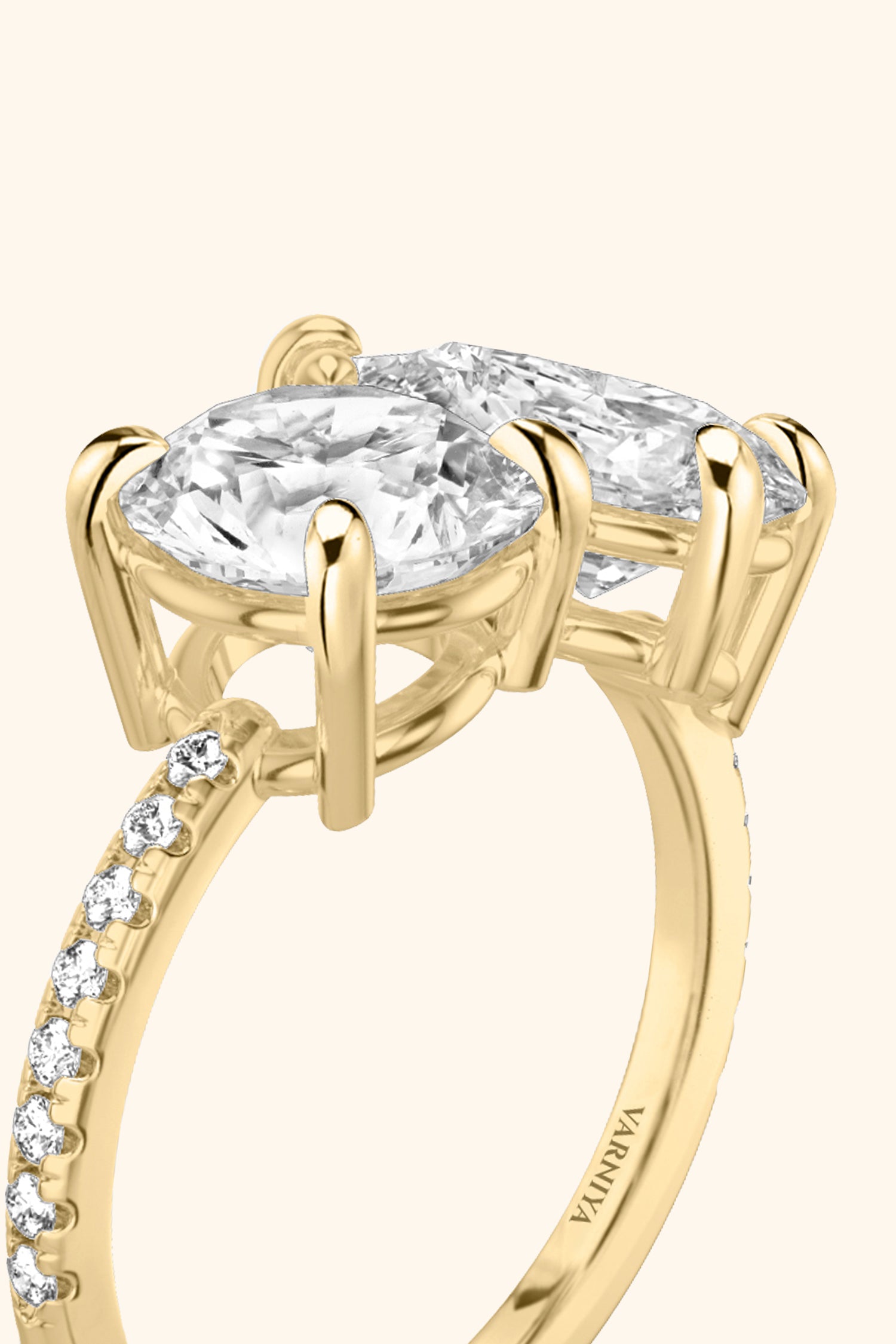 Luminosa Round Brilliant and Pear Solitaire Pavé Ring
