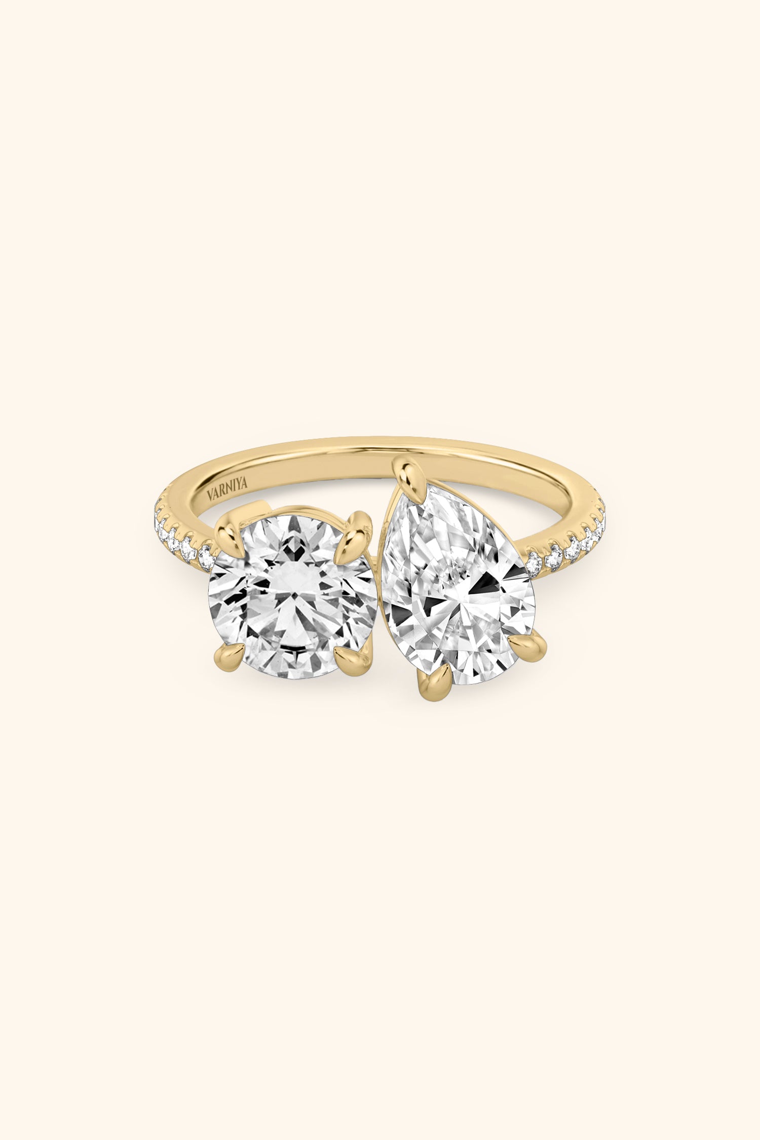 Luminosa Round Brilliant and Pear Solitaire Pavé Ring