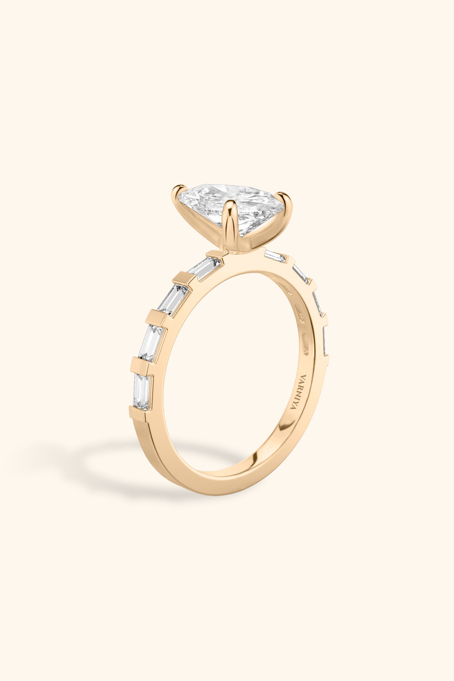 French Bar with Pear Solitaire Ring