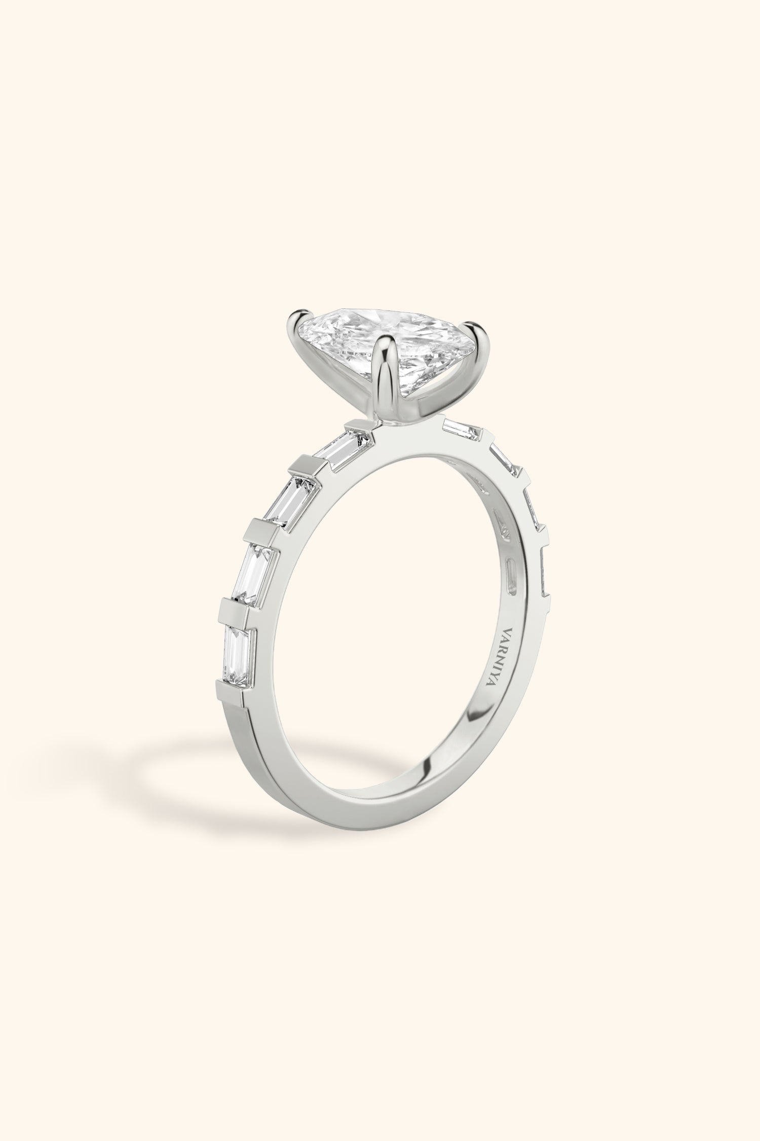 French Bar with Pear Solitaire Ring