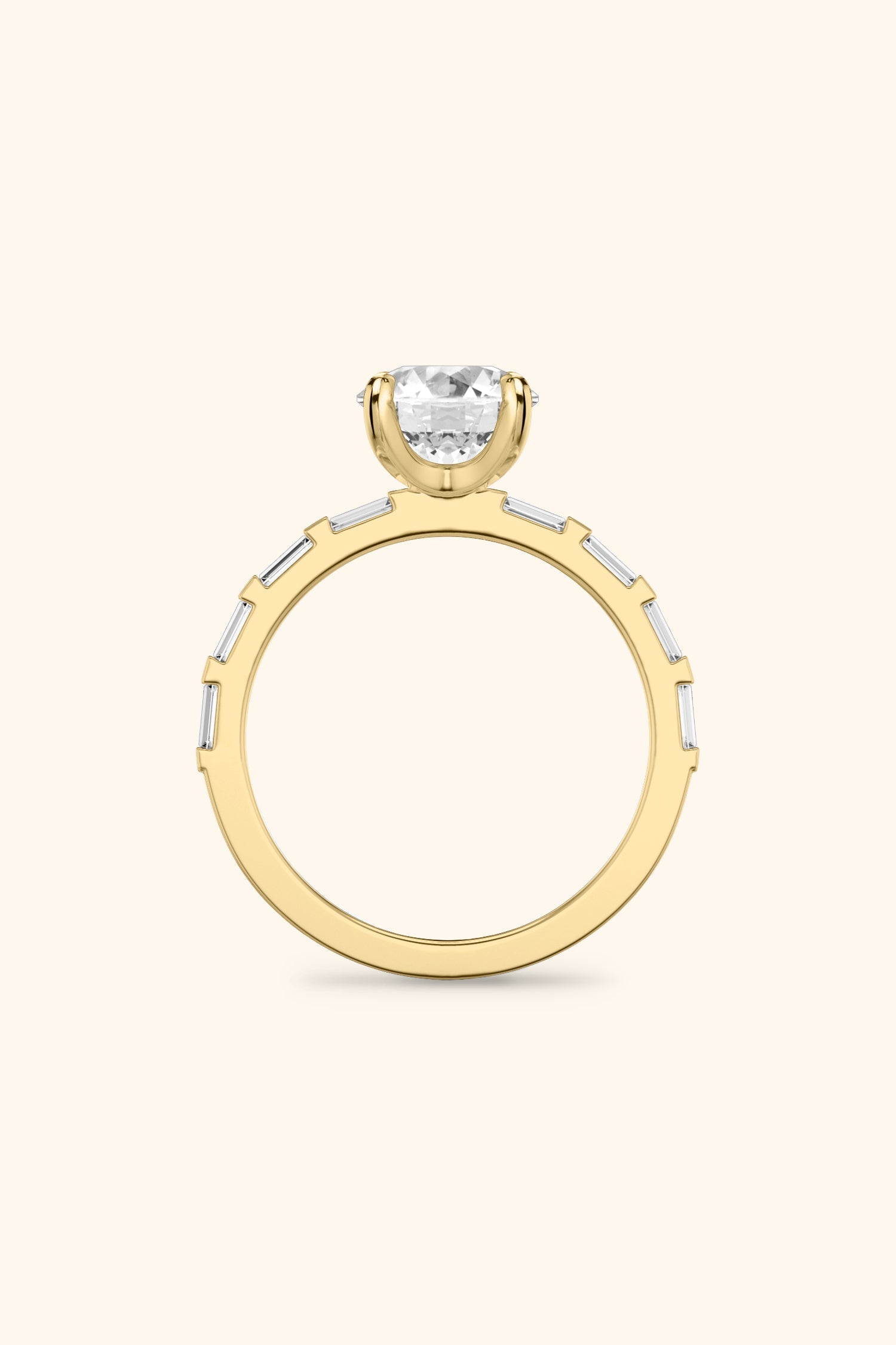 French Bar with Round Brilliant Solitaire Ring