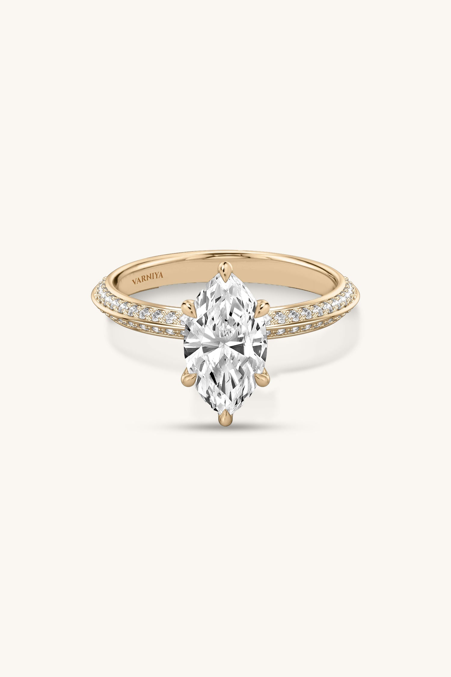Amália Marquise Solitaire Pavé Ring