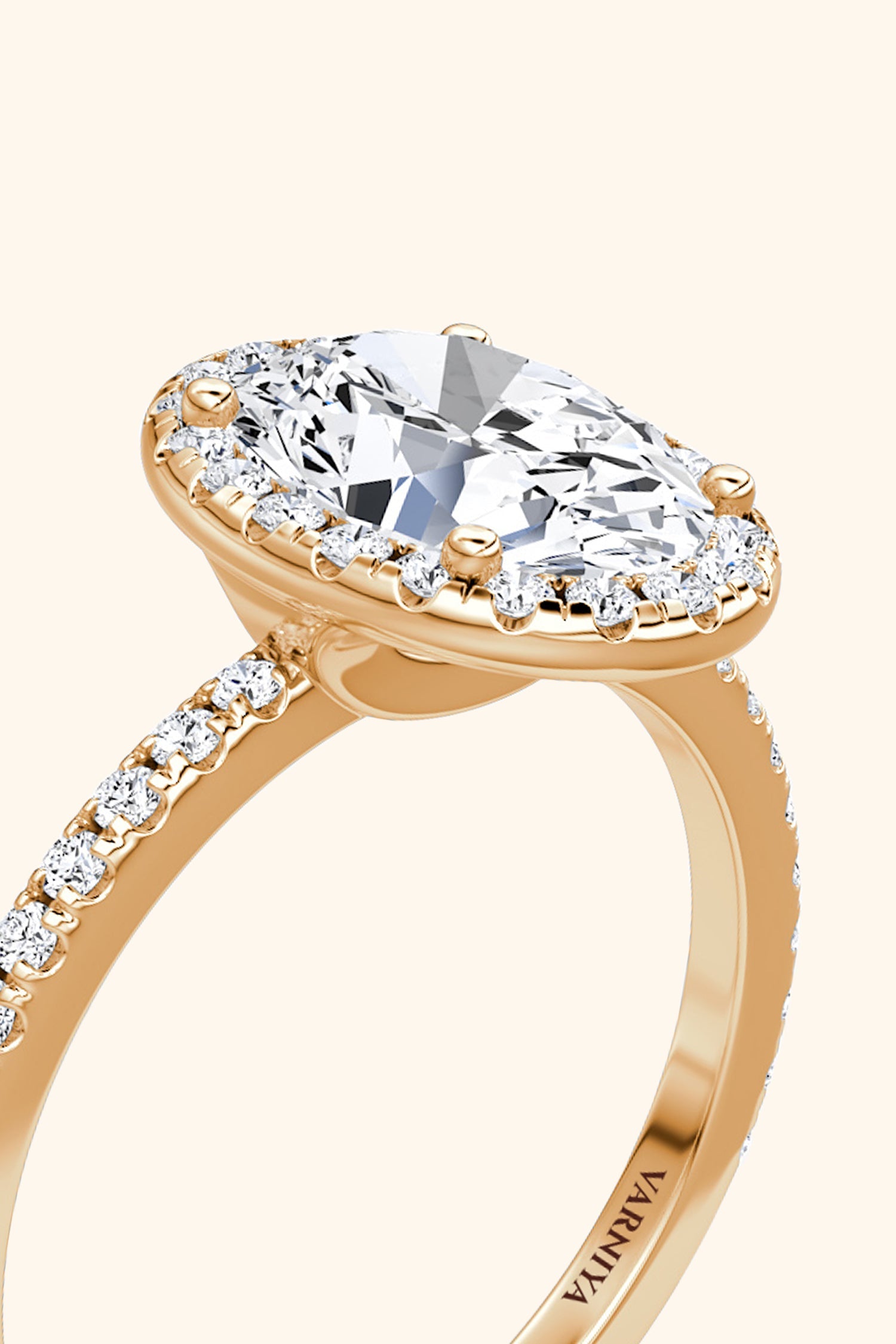 Angelica Classic Oval Solitaire Pavé Ring with Halo