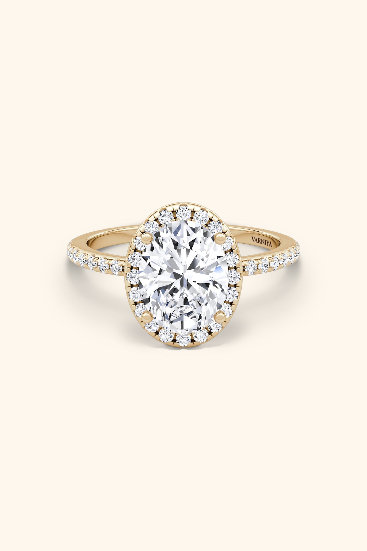 Angelica Classic Oval Solitaire Pavé Ring with Halo