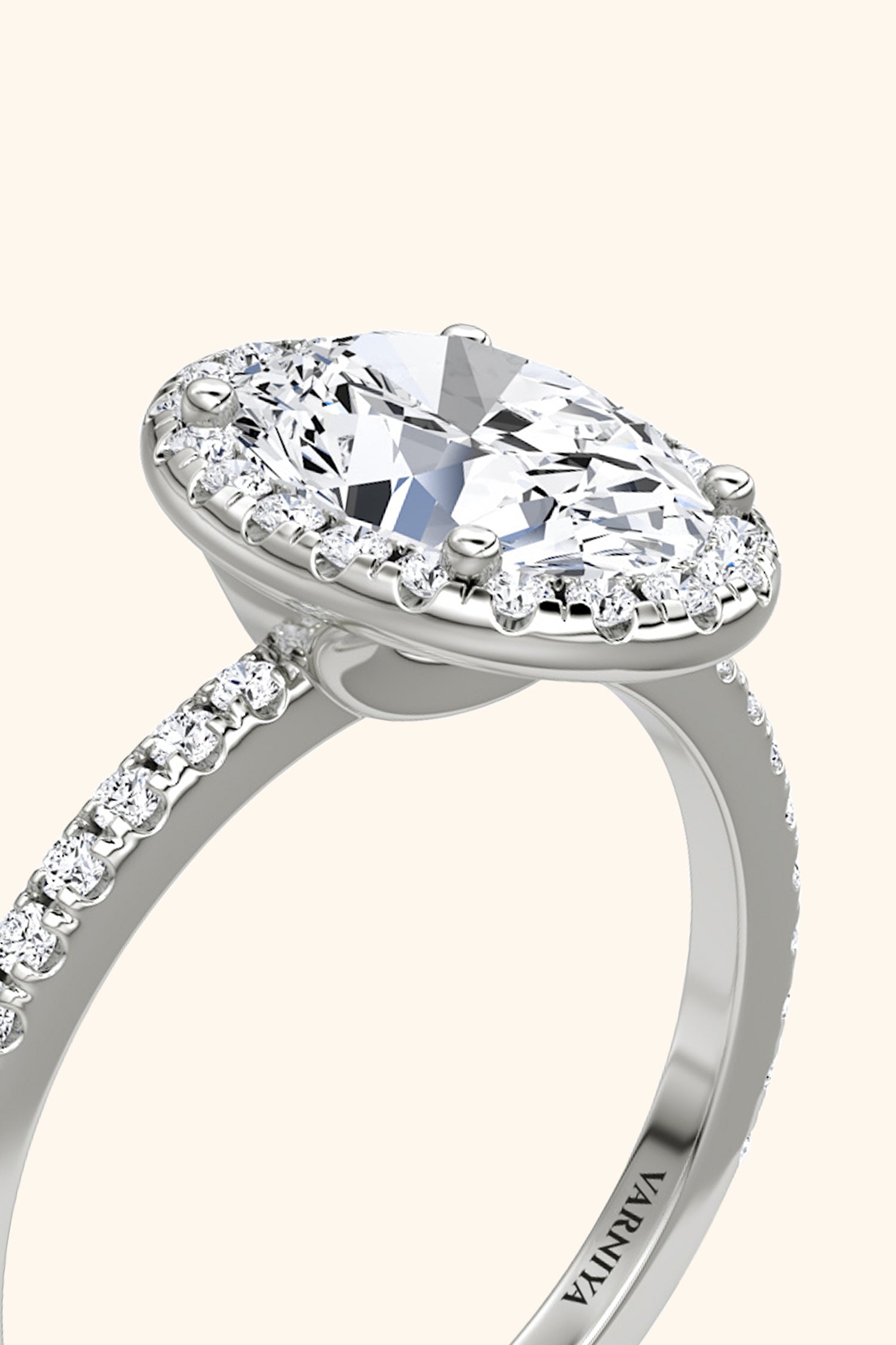 Angelica Classic Oval Solitaire Pavé Ring with Halo