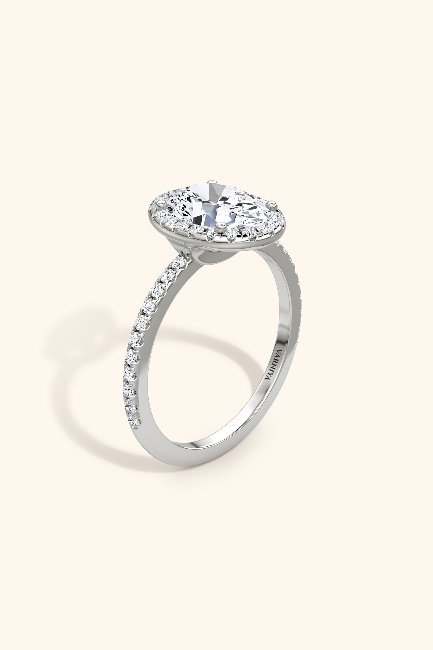 Angelica Classic Oval Solitaire Pavé Ring with Halo