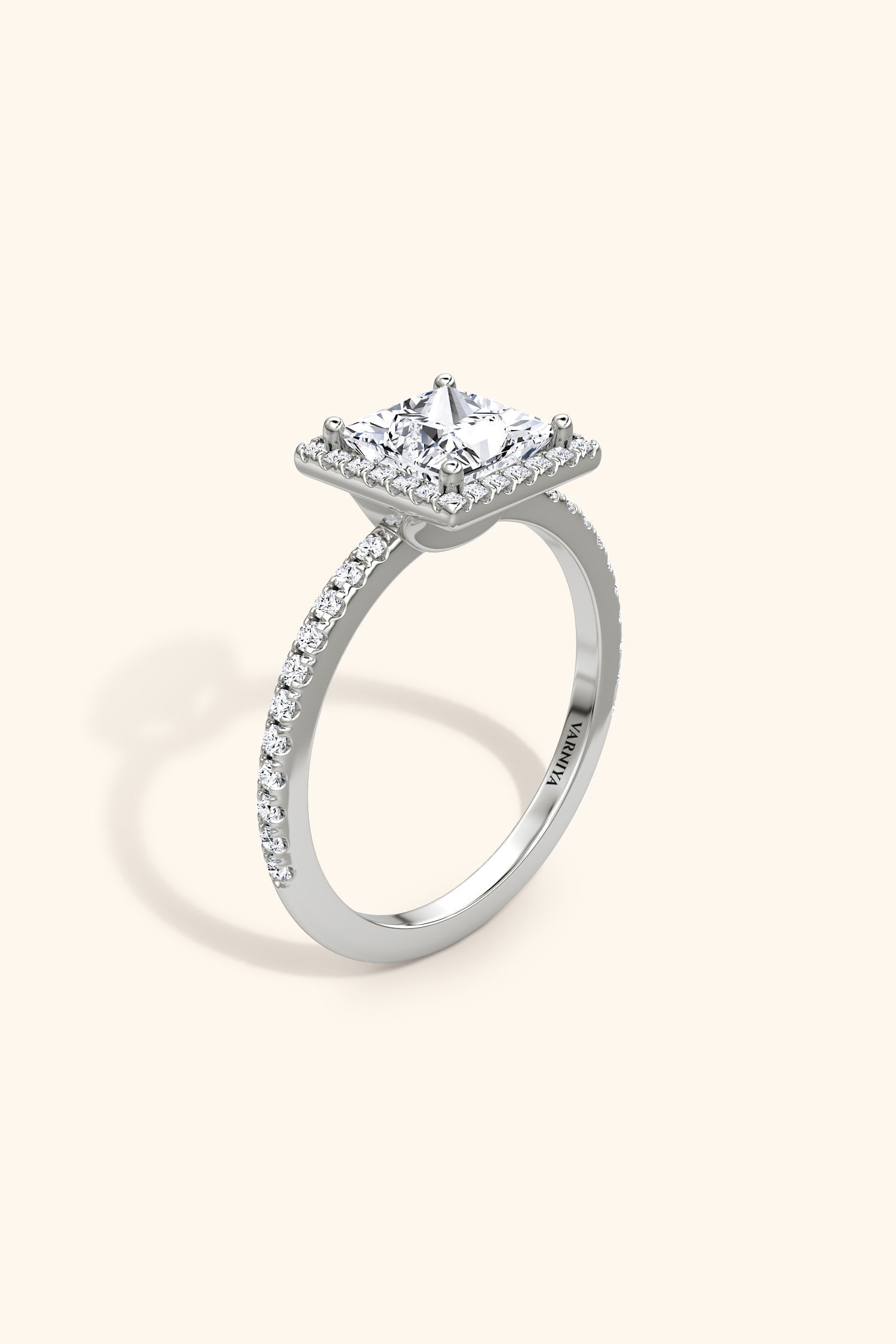 Angelica Classic Halo with a Princess Solitaire Pavé Premium Ring