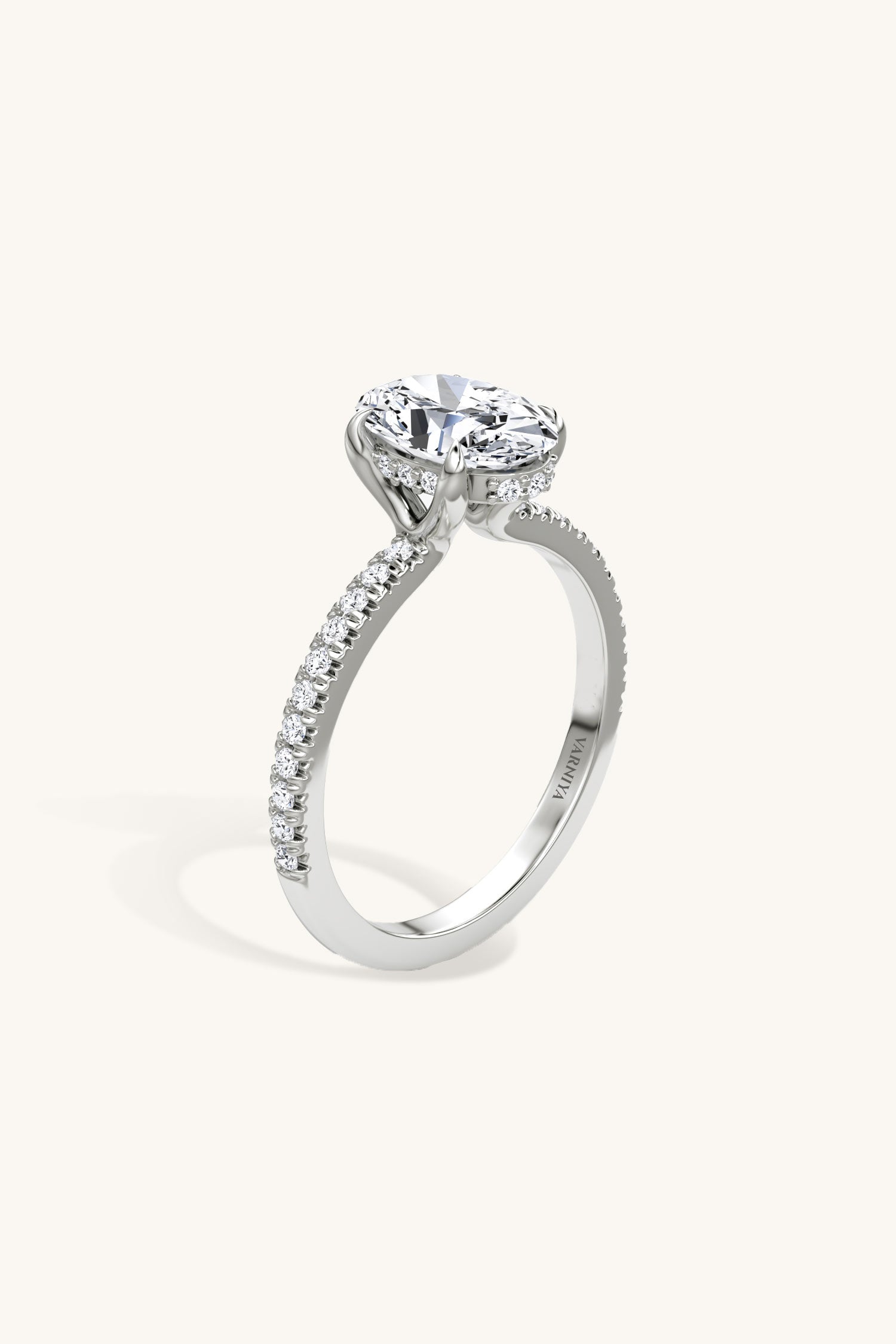 Bella Luna Halo Oval Solitaire Pavé Ring