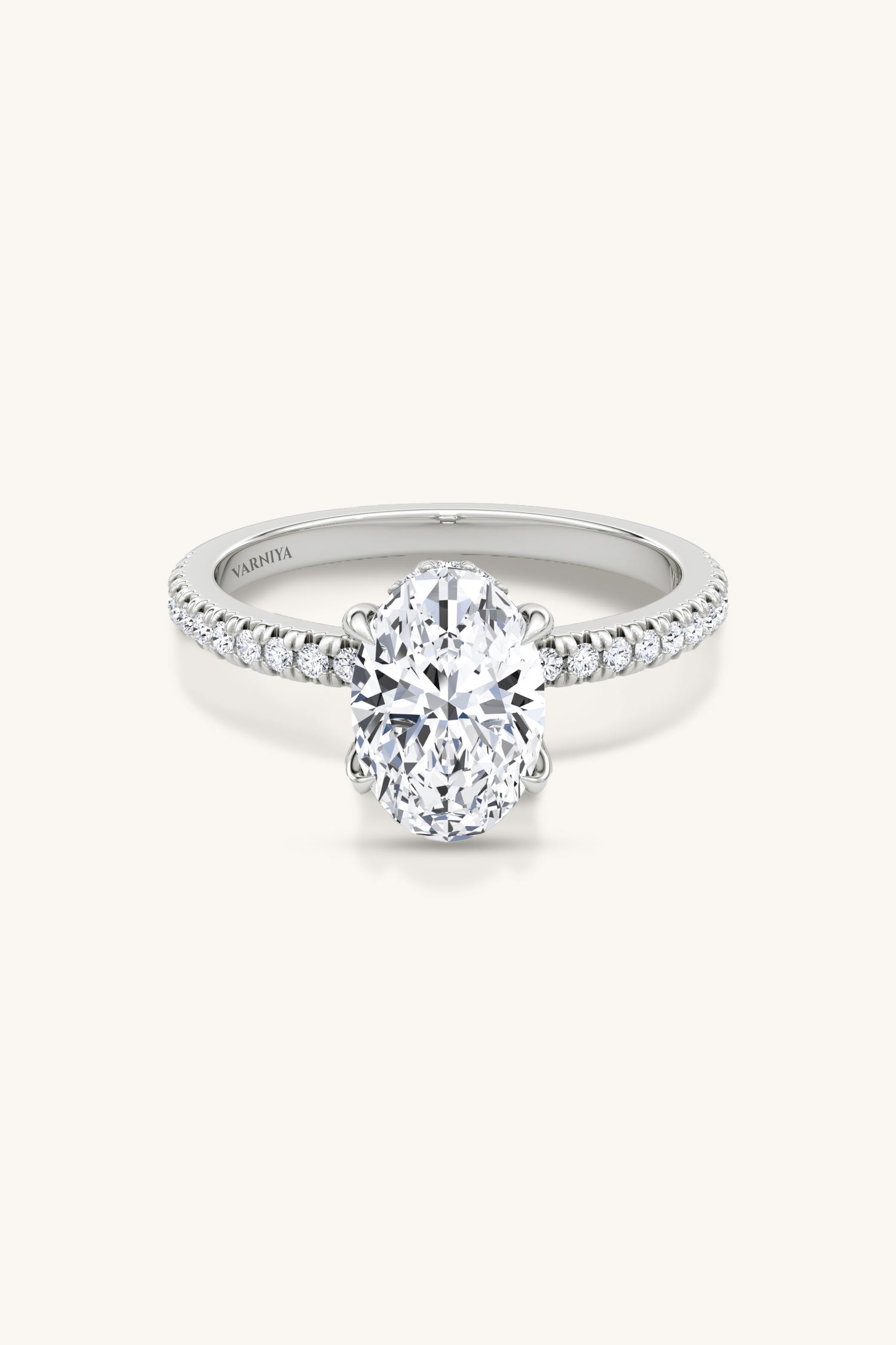 Bella Luna Halo Oval Solitaire Pavé Ring