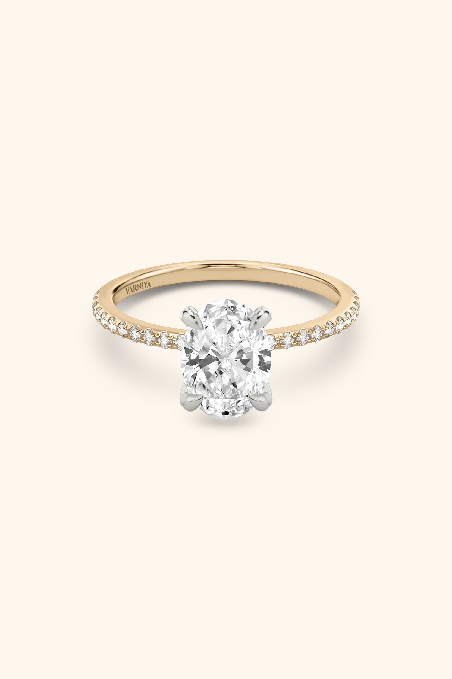 Dual Tone Glance Pavé Ring with 2 Carat Oval Solitaire