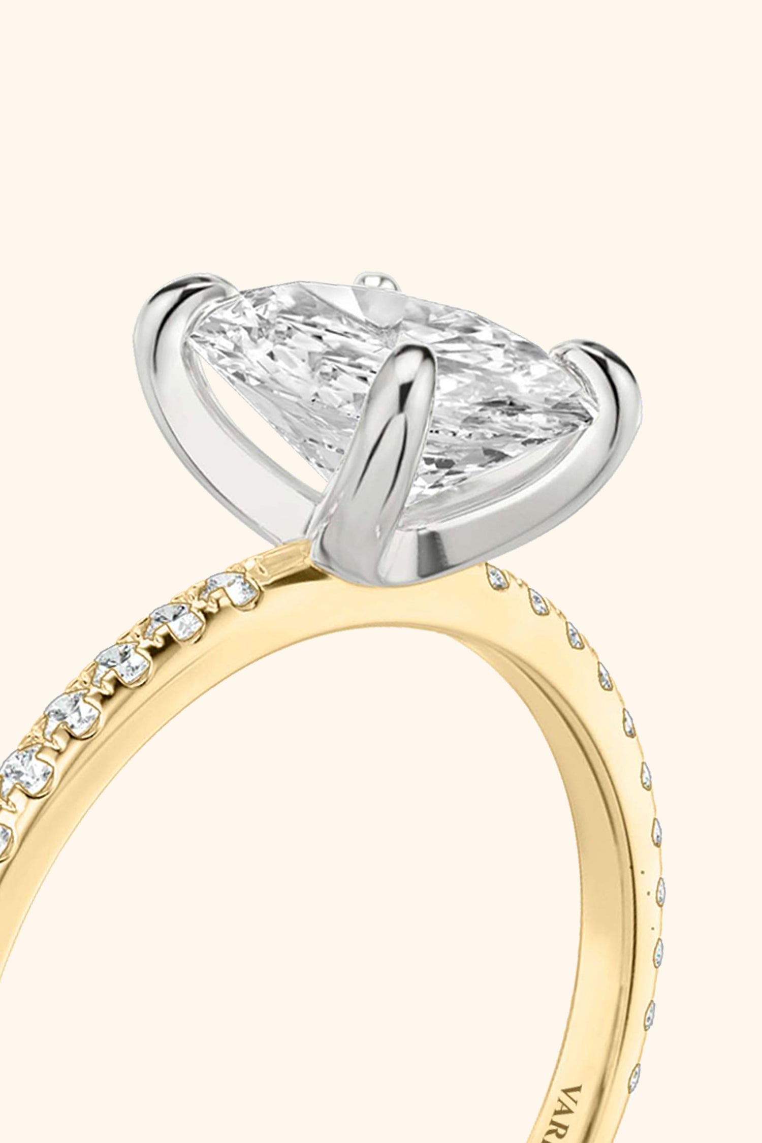 Dual Tone Glance Pavé Ring with 2 Carat Oval Solitaire