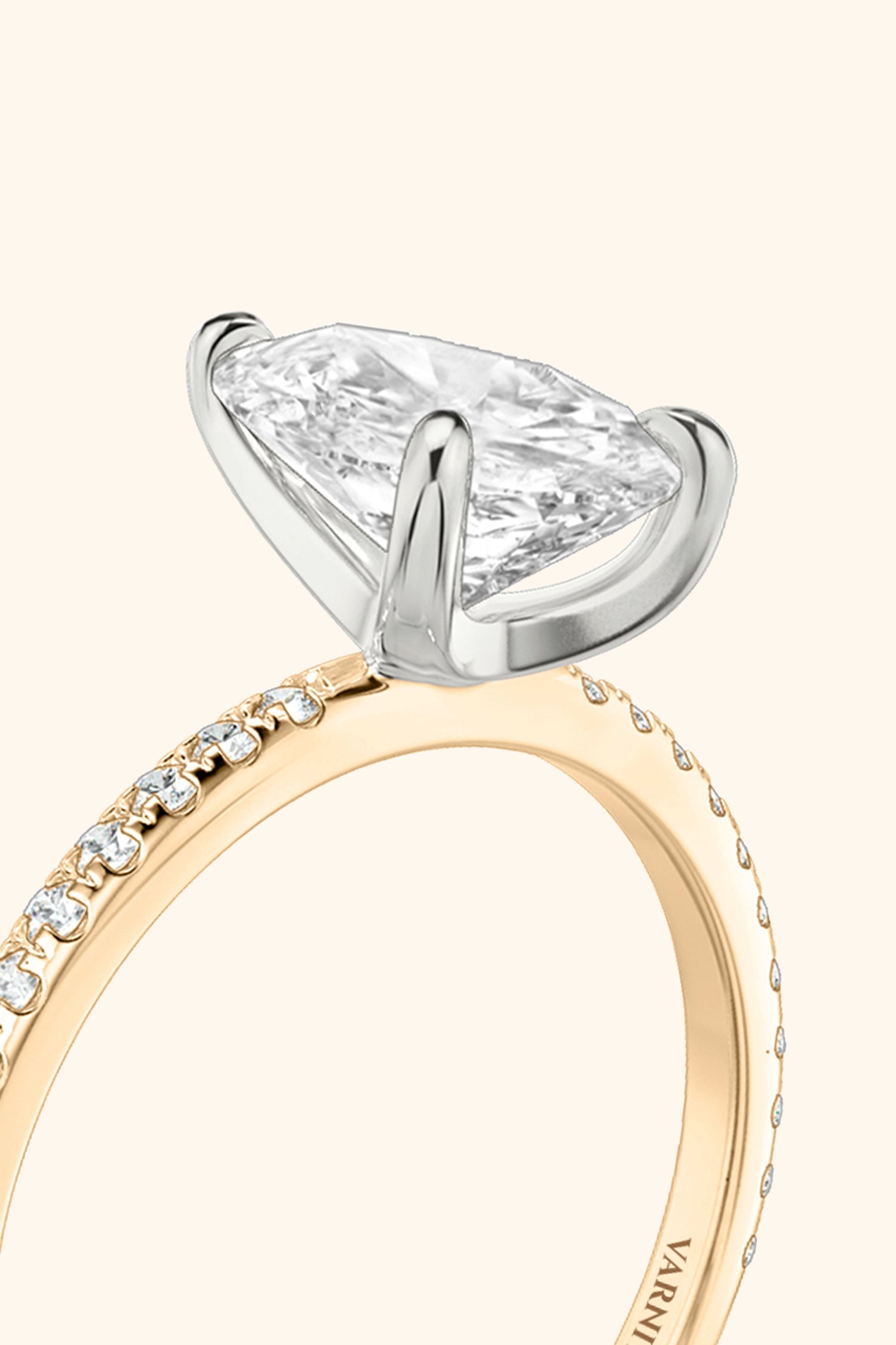 Dual Tone Glance Pavé Ring with 4 Carat Pear Solitaire