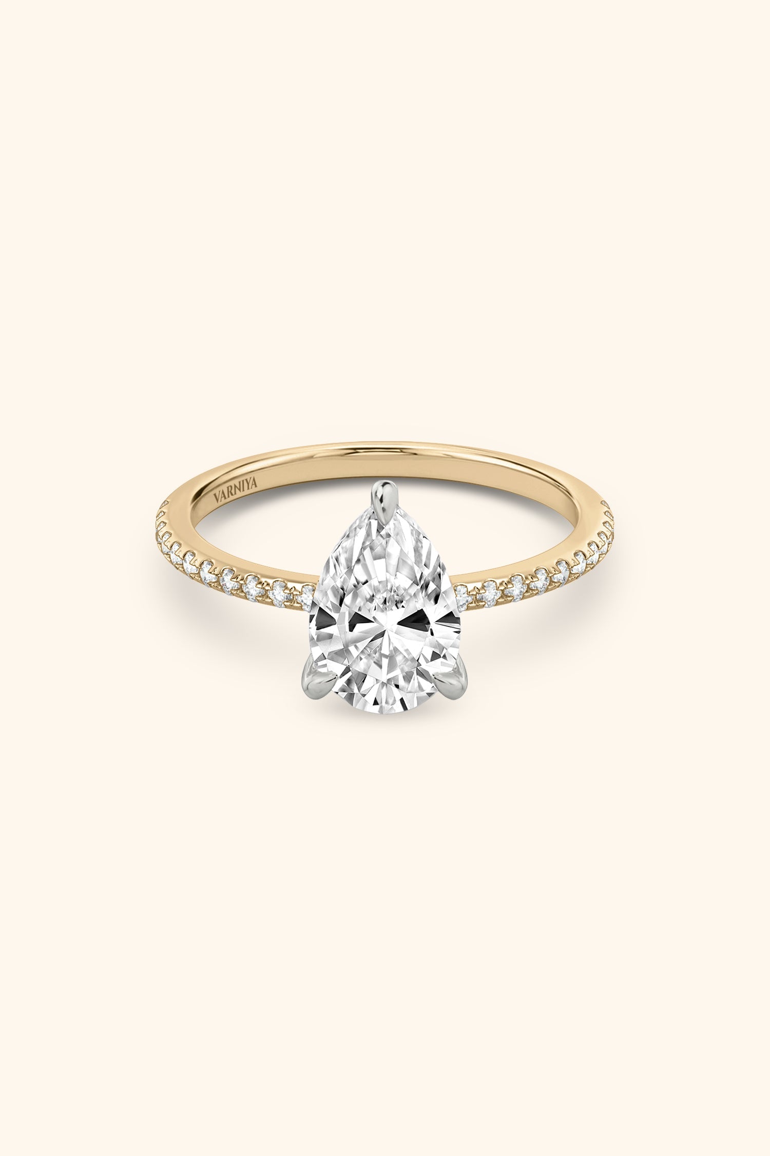 Dual Tone Glance Pavé Ring with 3 Carat Pear Solitaire