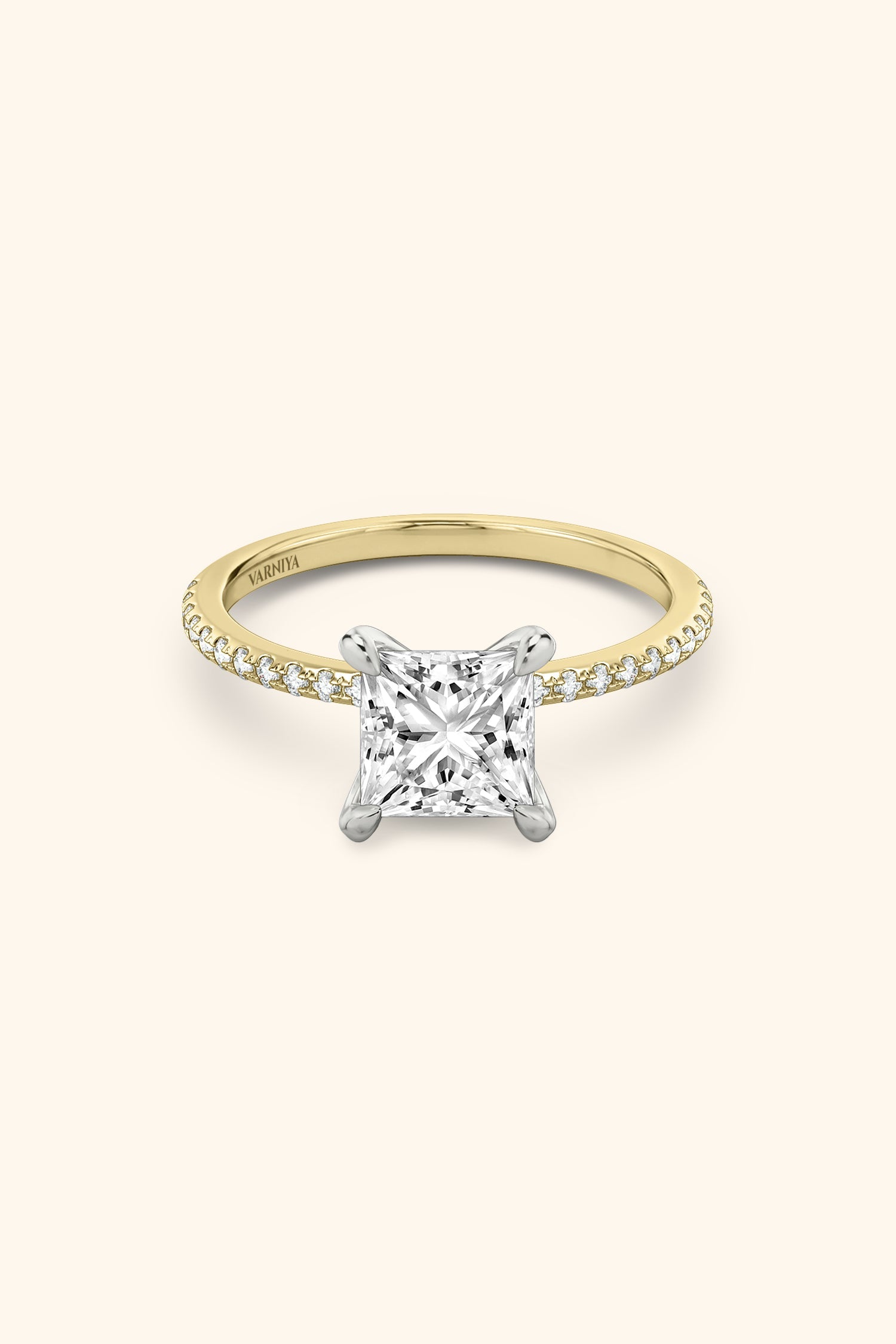 Dual Tone Glance Pavé Ring with 2 Carat Princess Solitaire