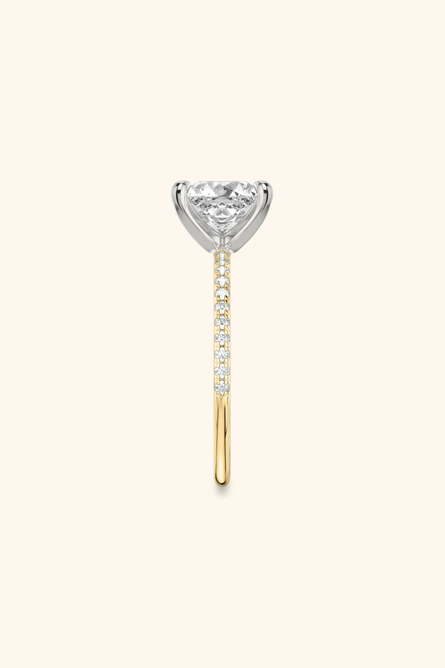 Dual Tone Glance Pavé Ring with 3 Carat Princess Solitaire