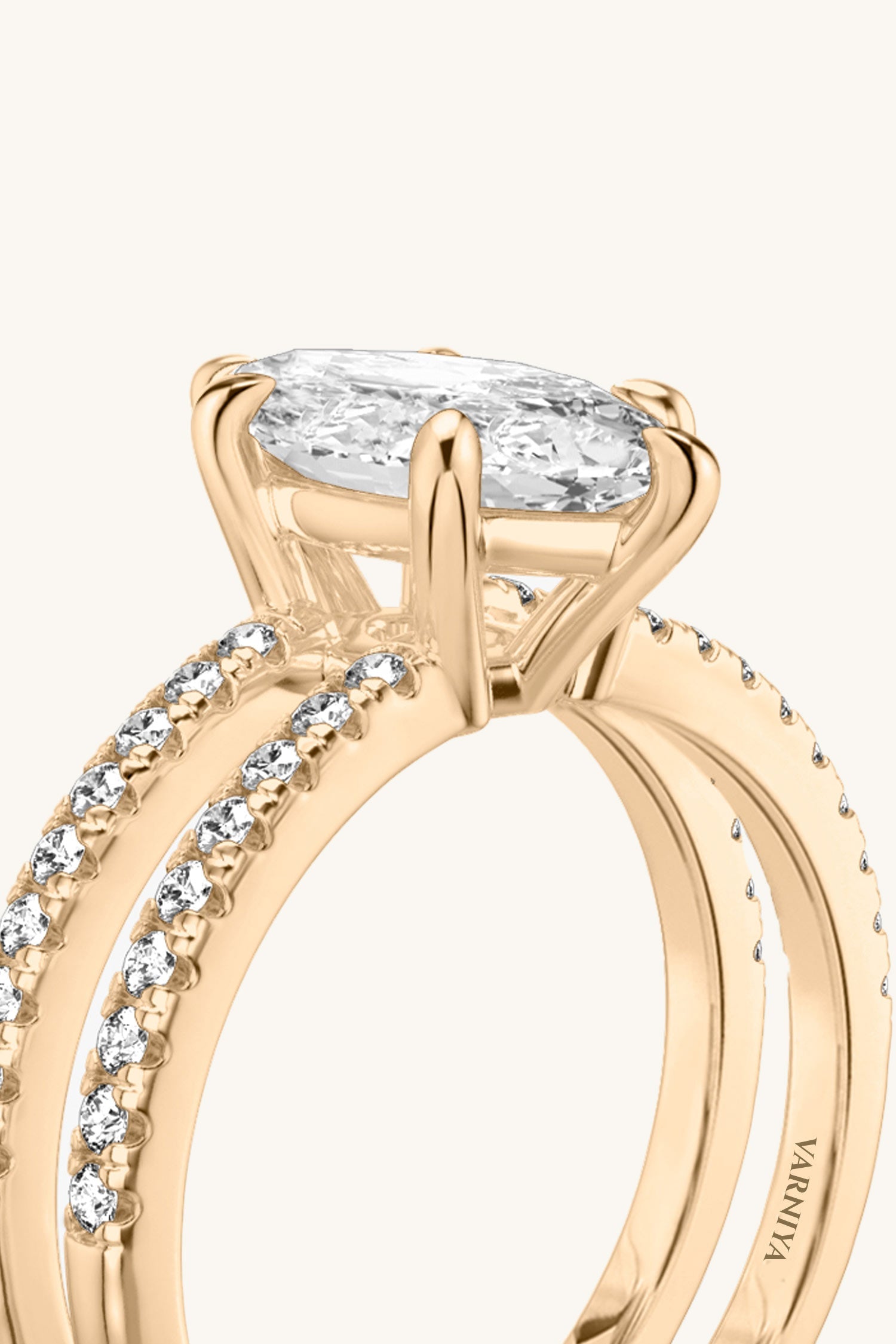Bicephal Marquise Solitaire Pavé Ring