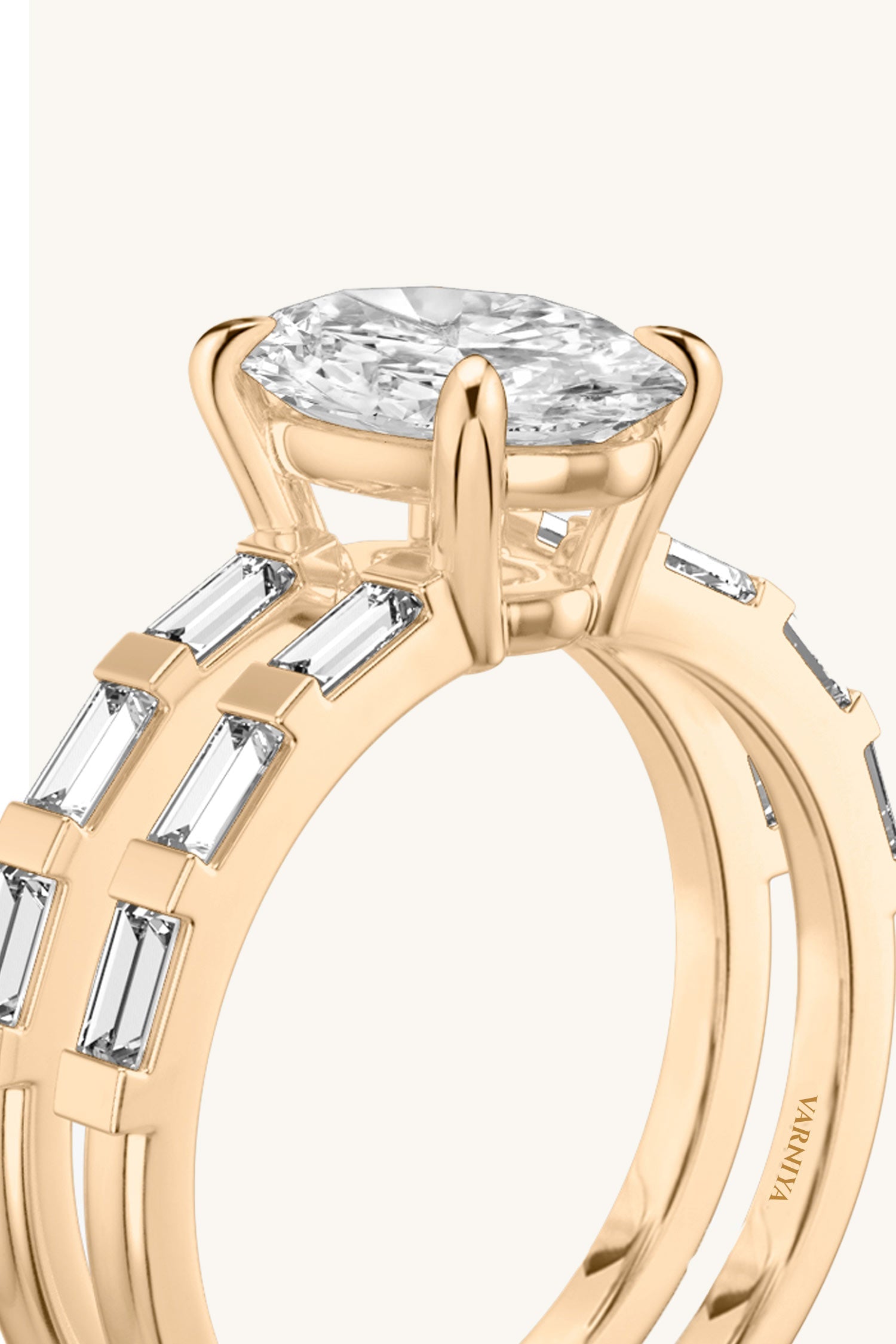 Bicephal Oval Solitaire French Pavé Ring