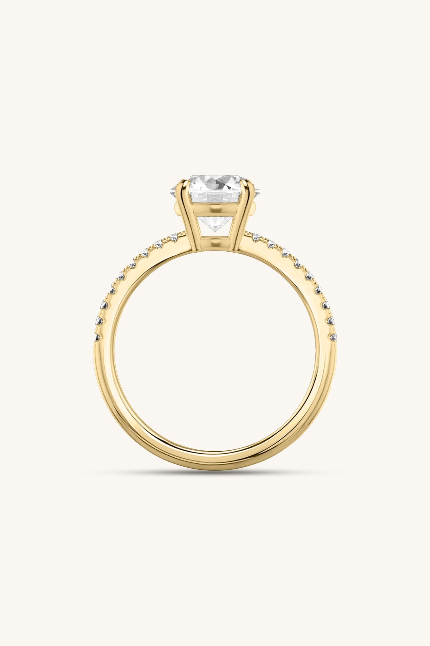 Bicephal Round Solitaire Pavé Ring