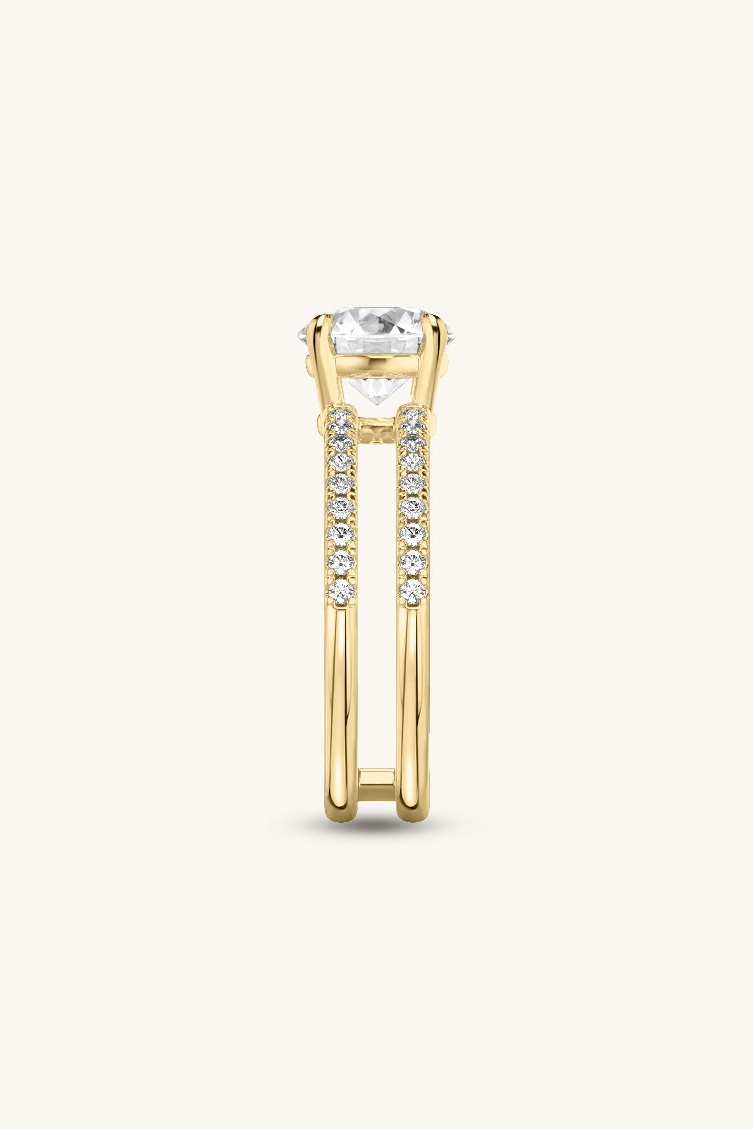 Bicephal Round Solitaire Pavé Ring