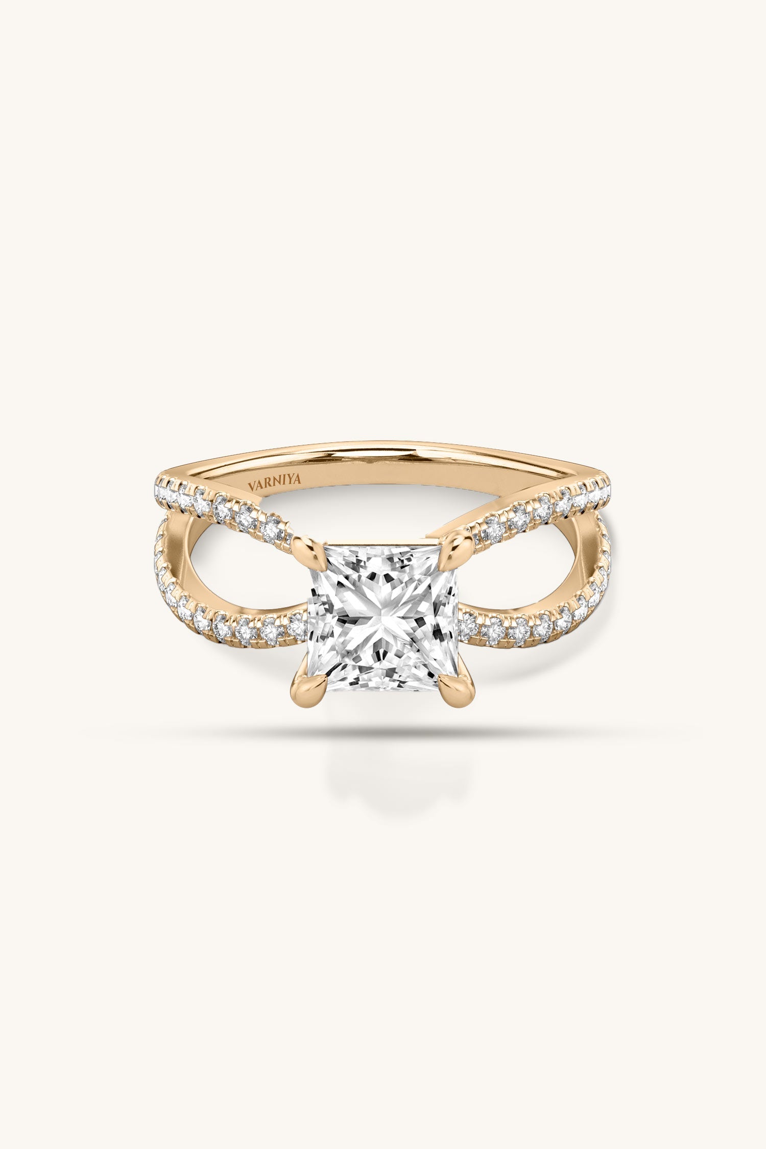 Luisa Princess Solitaire Double Pavé Ring