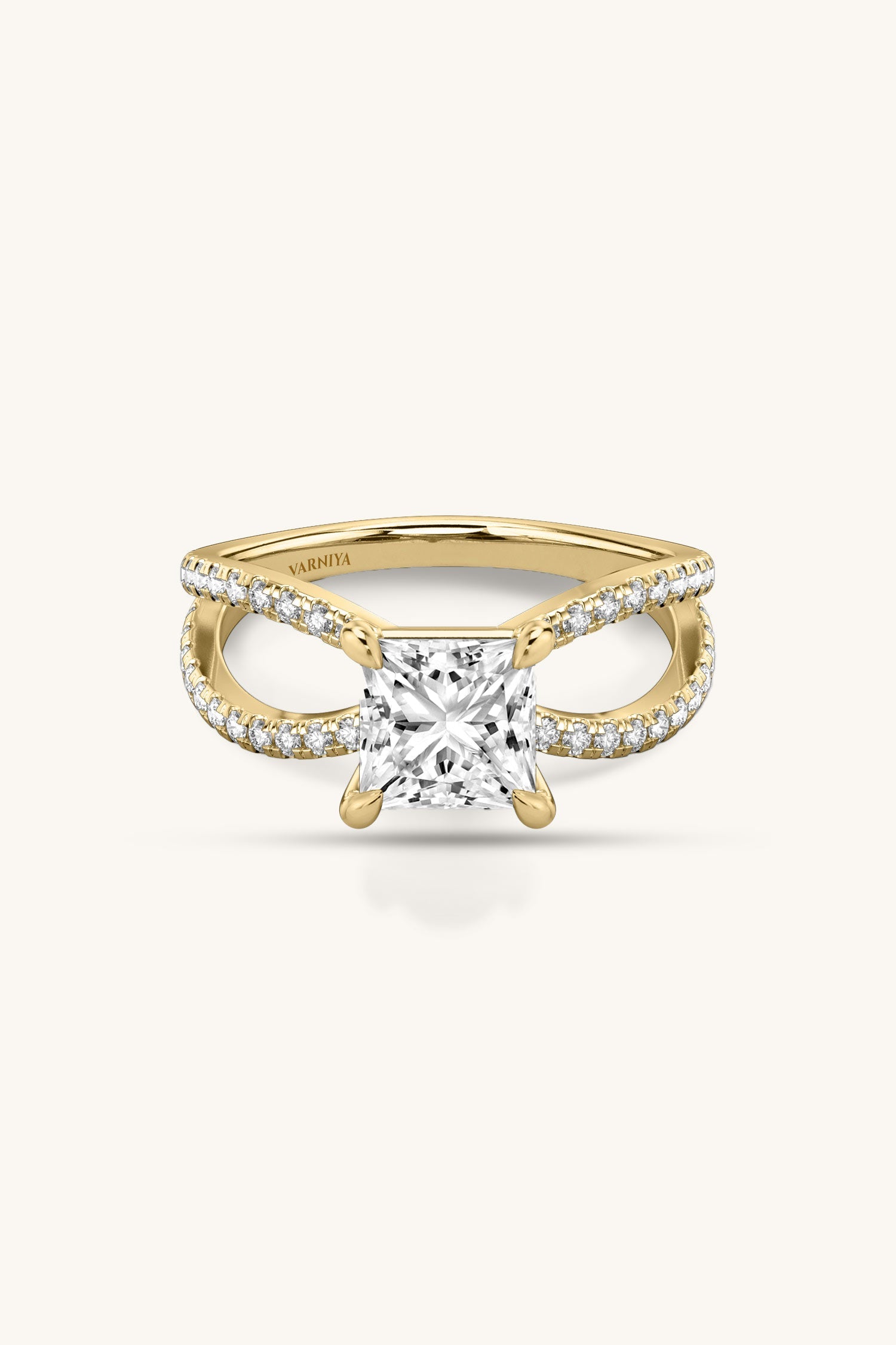 Luisa Princess Solitaire Double Pavé Ring